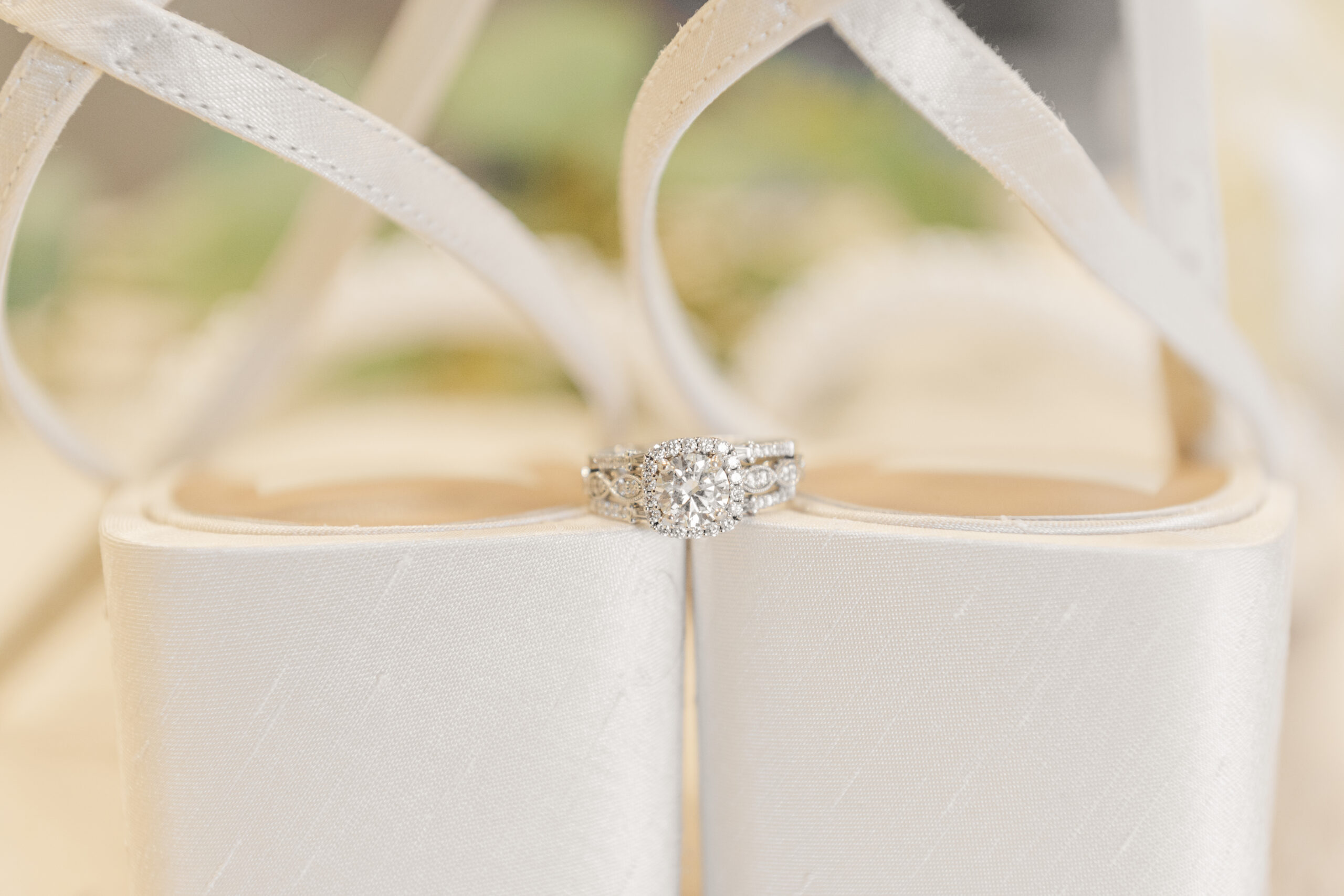 bride's ring on her white shoes on her lexington wedding day