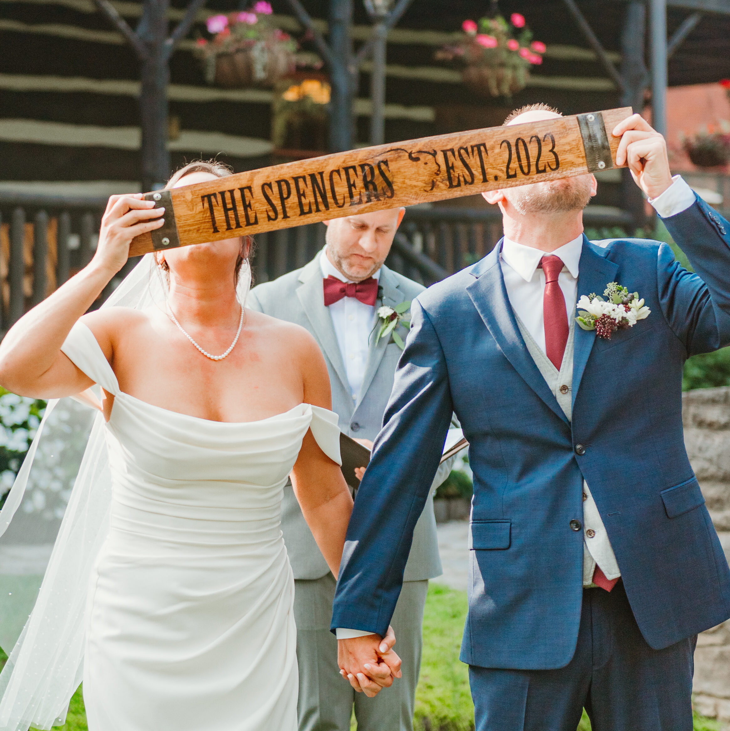 lexington wedding couple taking a unity shot during wedding ceremony at Buffalo Trace